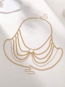 1pc Sexy Backless Halter Neck Metal Ring Chain Linked Crop Top Vest Bikini Body Chain - Style 2 - View 3