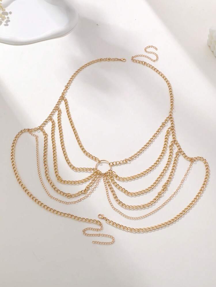 1pc Sexy Backless Halter Neck Metal Ring Chain Linked Crop Top Vest Bikini Body Chain - Jacket - View 3