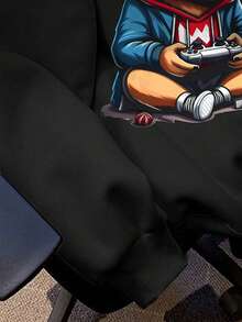 Tween Boys' Cartoon Pattern Warm Sweatshirt - Black - View 4