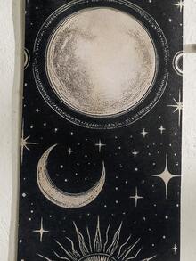 半幅手工编织流苏星空挂毯，波西米亚风格，日月星辰图案，黑色横幅，灵性占星装饰，唯美墙面艺术，适用于客厅、家居、卧室、房间、墙面、办公室、宿舍、冥想空间 - 彩色 - 查看 9