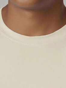 男士休闲印花圆领长袖T恤，时尚百搭，春秋季 - 杏色 - 查看 3