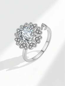 1 szt. obrotowy pierścionek z kryształkami górskimi z królikiem, minimalistyczny, modny, otwarty pierścionek z kwiatowym wzorem, obrotowy pierścionek z amuletem, luksusowy, prosty pierścionek z obrączką, modny pierścionek z cyrkoniami dla kobiet, obrotowy pierścionek z płatkiem śniegu, europejski i amerykański heksagram, otwarty pierścionek z kamieniem księżycowym, obrotowy pierścionek