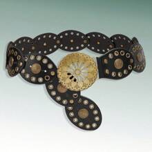 Music Festival, Party, Y2K, BOHO Rivet Decor Hollow Buckle Belt, Vintage Western Style Belt Accessory To Match Skirts Fall, Autumn, Halloween - Brown (hollow) - View 5