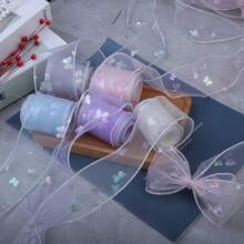 彩虹色蝴蝶雪纺丝带发饰，蝴蝶结装饰，适合礼物、鞋子、袖子、头饰、家纺、庆典 - 彩色 - 查看 7