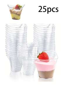 20/40/80 piezas Copas de postre con cucharas, pequeñas y inclinadas tazas de plástico transparente, tazas redondas y anguladas para mouse, para pudín, mouse, gelatina, fiestas, adecuadas para pasteles de helado, decoración de postres, fiestas de cumpleaños, bodas y otros eventos, 1 pieza