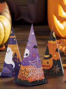 24/12/6 Pcs Halloween Creepy Cute Candy Box Set - Triangle Witch Hat Snack Holder With Pumpkin Bat Motif, Halloween Decorations, Kids Party Gift For Classroom Celebration, Spooky Ghost Skull Potion Spider Design Gift Box, Halloween Party, Trick Or Treat Party, DIY Party Supplies For Home Celebration, Triangle Hat Treat Box For Trick Or Treating. #Halloween 2025