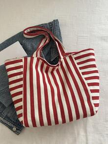 2026 New Retro Style Striped Canvas Bag, Large Capacity, Versatile Use, For Work, School And Outdoor Activities, Can Be Used As A Backpack - Grey - View 6
