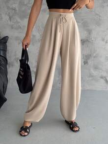 Modal Pleated Casual Pants, Solid Color - Cream - View 3