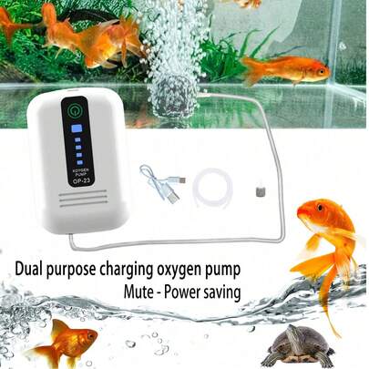 Portable USB Oxygen Pump, Rechargeable Dual-Use Aquarium Super Quiet Mini Fish Tank Pump, Suitable For Small Aquariums Or Turtle Tanks Oxygenator, Built-In Lithium Battery, For Fish Tank, Aquarium, Outdoor Fishing Accessories