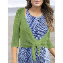 Women Tie Front Shrug 3/4 Sleeve Sheer Bolero Knotted Lightweight Cardigan For Women Tops Women Fall Outfits - màu xanh lá - Xem 3