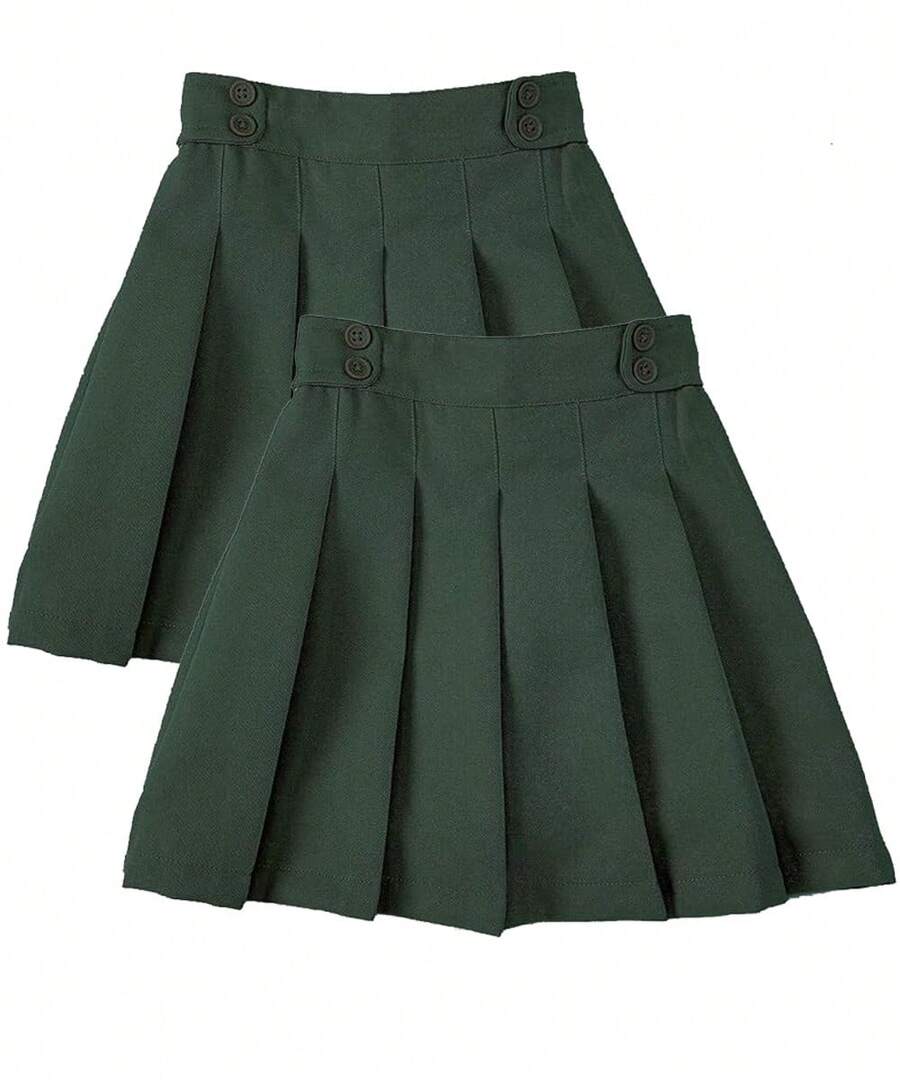 Girl's Pleated Uniform Skirt Scooter Size 5-16 Navy Khaki Black Hunter Green - 獵人綠 2 件裝 - 查看 1