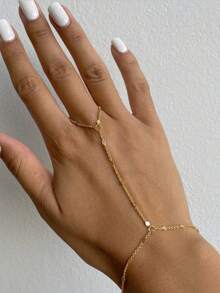 1pc Fashionable Flattened Chain Finger Ring (Flattened Dot Quantity Random) - Squeezed Chain Bracelet - View 2