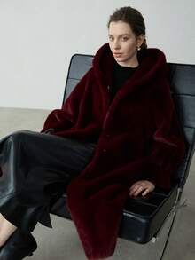 Abrigo con capucha de piel sintética para mujer, Otoño/Invierno 2025, Chaqueta lujosa y esponjosa de piel sintética, Ropa de abrigo cómoda y casual para el invierno, Atuendo para Acción de Gracias y Año Nuevo