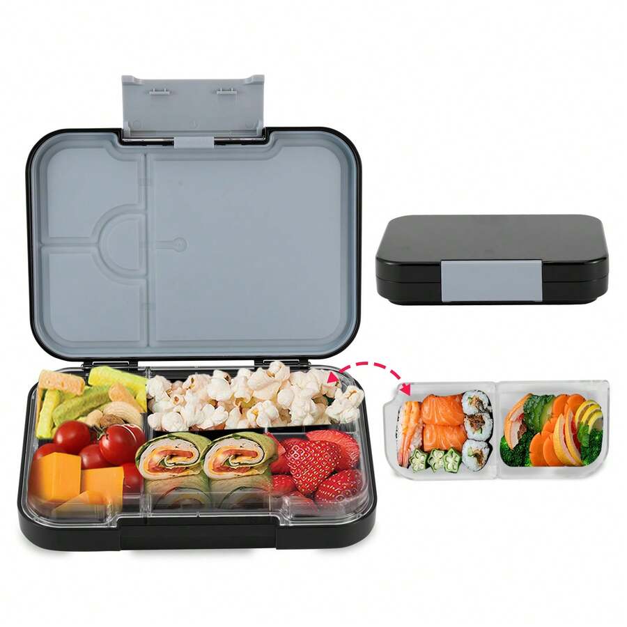 Tritan 材质带闪光便当盒 - 大号午餐盒 - 4-6 个隔层，防漏，便携手柄，适合返校使用 - 黑色 - 查看 1
