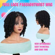 DWNSEN 14 Inch Summer Breathable Short Wig Fancy Hair Full Lace Short Passion Twist Wig With Baby Hair Lace Front Knotless Braided Twist Wig For  Women (Natural Black) - Black - View 8