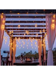 12pcs Warm Color Wishing Ball String Lights, Transparent Ball Lamps With USB Port, Hanging Decor Lights, Suitable For Christmas, Thanksgiving, Halloween, Birthday And Indoor Party Decoration | Classic Style