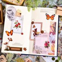 510pcs Plants Floral Scrapbook Stickers Kit Vintage Flowers Butterfly Mushroom Fall Maple Leaves Transparent Waterproof Stickers Set For Scrapbooking Supplies Aesthetic Junk JournalCraft - Màu vàng - Xem 6