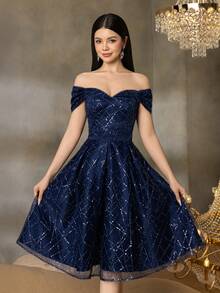 Đầm dạ hội trễ vai dáng lửng lấp lánh Alisa&Leo - Thích hợp cho các buổi dạ tiệc mùa hè, dạ hội tốt nghiệp và các sự kiện trang trọng của trường. - Màu xanh hải quân - Xem 5