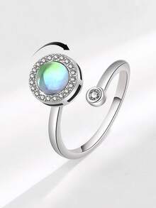 1 szt. obrotowy pierścionek z kryształkami górskimi z królikiem, minimalistyczny, modny, otwarty pierścionek z kwiatowym wzorem, obrotowy pierścionek z amuletem, luksusowy, prosty pierścionek z obrączką, modny pierścionek z cyrkoniami dla kobiet, obrotowy pierścionek z płatkiem śniegu, europejski i amerykański heksagram, otwarty pierścionek z kamieniem księżycowym, obrotowy pierścionek