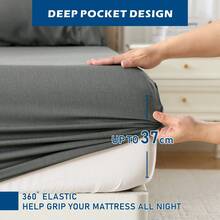 FORZZZ Hotel Bamboo Cooling Sheet Set 4 Pieces-Ultra Soft 2000TC Breathable Bed Sheets Set With 37 Centimetre Deep Pocket-Cooling Sheets For Hot Sleepers, Grey - 灰色 - 查看 2
