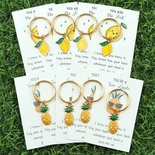 5pcs Cute Personalized Lemon Pineapple Strawberries Bananas Keychain Set With Pocket Card For Family And Friends - A Little Gift To Remind You Of Strength And Resilience Bag Charms Car Accessories Teacher Sister Gift Ideas