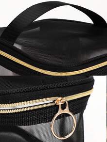 透明化妆包，防水便携，容量大。这是一款小巧便捷的女士旅行洗漱包。旅行必备品。女士包。大学必备品。旅行。女士包，度假必备品，化妆包，洗漱包，旅行必备品，旅行，包。化妆包，洗漱包，旅行必备品，女士包 - 黑與白 - 查看 10