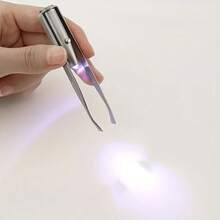 Upgraded LED Lighted Eyebrow Tweezers - Portable Precision Makeup Tool, Smart Design For Perfect Eyebrow Shaping And False Lash Application, Battery Powered, Makeup Tool | Slim Eyebrow Design | Includes Button Battery - Silver - View 3