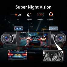 Cámara de salpicadero de 360° para automóviles, cámara frontal e interior izquierda y derecha, cámara de salpicadero para automóviles, DVR con triple cámara, pantalla IPS de 3.16", ángulo amplio, grabación en bucle, visión nocturna