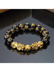 1 件精美黑曜石珠貔貅手链 - 招财进宝，男女通用黑色幸运符 - 适合父亲节、圣诞节、新年、情人节等节日礼物 - 彩色 - 查看 12