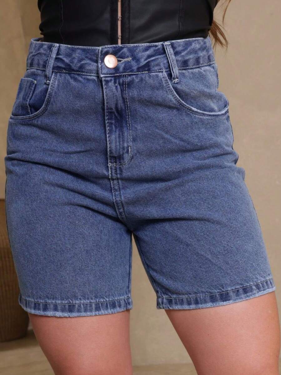 Jeans Guideline Bermuda Jeans Comfort Fit High Waist Faded Wash - Rửa nhẹ - Xem 1