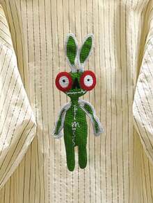 Stylish Blue Striped Blouse For Women, Artistic Loose Casual Shirt, Spring New Arrival - Green - View 5