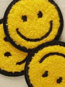 6pcs Happy Face Round Shaggy Chenille Patches, Cartoon Cute Style DIY Decoration For Clothes, Bags, Shoes, Hats - Multicolor - View 3