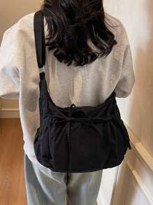 Casual, Simple And Lightweight Women's Crossbody Bag, Niche Pleated Design Tote Bag With A Bow, Large Capacity, Light Travel, Suitable For Classes, Office Commuting, Can Also Be Used As A Women's Crossbody Bag.