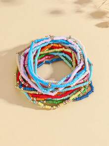 19件彩色玻璃珠弹力手链，手工串珠手链，波西米亚风格（CCB米珠，颜色随机） - 金色 - 查看 2