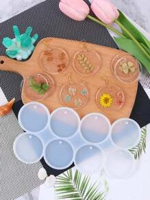 1pc 8 Cavities Round Resin Jewelry Casting Molds Clear Flat Round Resin Pendant Silicone Molds With Hanging Hole For Resin Epoxy UV Resin Soap DIY Craft