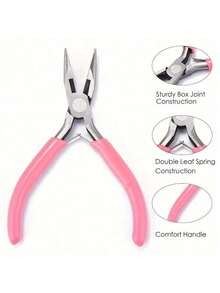 高品质碳钢珠宝钳，圆嘴锯齿状边缘 - 粉色，非常适合 DIY 串珠和手工制作 - 彩色 - 查看 1