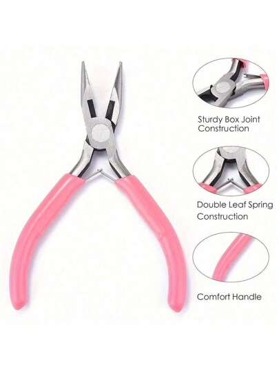 高品质碳钢珠宝钳，圆嘴锯齿状边缘 - 粉色，非常适合 DIY 串珠和手工制作