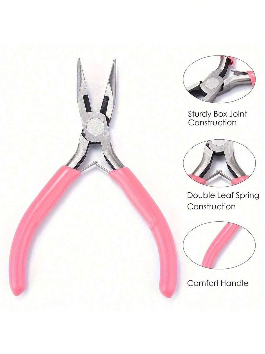 高品质碳钢珠宝钳，圆嘴锯齿状边缘 - 粉色，非常适合 DIY 串珠和手工制作 - 彩色 - 查看 1