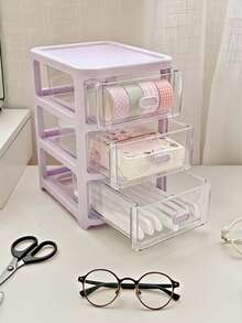 Drawer Style Desktop Storage Box, Multi-Layer Organizing Storage Box, Transparent Dustproof And Waterproof Storage Box, Desk Desktop Storage Box, Bedroom, Dormitory, Study, Bathroom Storage Box, 2nd/3rd/4th/5th Floor, Stationery, Pens, Office Supplies, Cosmetics And Other Items Storage And Organizing - Purple - View 4