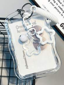 1 件装 返校 Kpop 照片卡夹钥匙扣 – 透明硅胶卡套，带蓝色星星图案，可保护公交卡、学生证等照片，可爱卡夹 - 彩色 - 查看 4