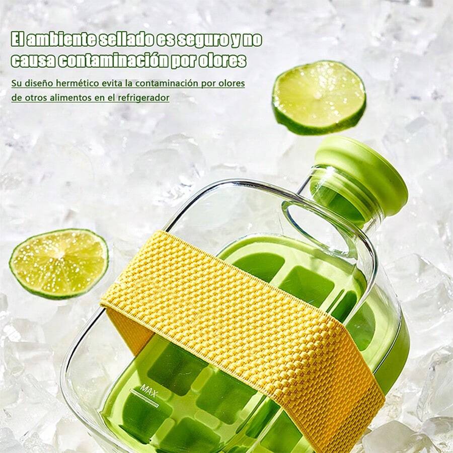 Botella de agua de caja de hielo sin contacto con tapa y botella de hielo de hielo, 2 en 1 botella de agua de molde de cubo de hielo de táctil de 2 en 1 cero con tapa, taza de botella de verano fresca, adecuada para refrigerador, viaje, gimnasio y uso en el hogar - Verde - Ver 1