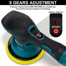 Gisam Cordless Car Polisher 8 Speeds Digital Display Electric Polisher Auto Car Polishing Waxing Machine - 查看 8
