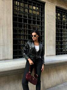 Casual Fashion Versatile Zipper Long Sleeve Women Jacket - Black - View 4