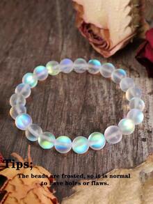 1pc Matte Moonstone Beaded Bracelet, Women's Spiritual Energy Balancing Jewelry Gift For Summer, Symbolizing Light And Hope, Calmness And Serenity, "A New Beginning"