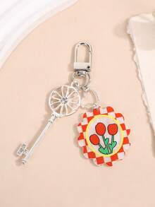 1pc Women's New Acrylic Cute Plaid Flower Keychain Pendant, Fresh And Fashionable Key Chain Accessory For Bag, Car Keys Car Accessories Goth Y2k - Multicolor - View 9