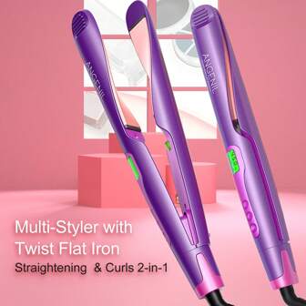  [UK] ANGENIL Professional Ionic Straightening & Curling 2-In-1 Hair Styler, Straightener And Curler Combo, Dual Voltage Swivel Straightening Clamp With Digital LCD Display, Adjustable Temperature, Suitable For All Hair Types