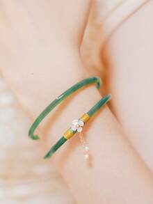 2 件复古风格手镯，彩色仿玉风铃手镯，适合女性日常佩戴（请根据手臂粗细仔细检查尺寸） - 彩色 - 查看 2