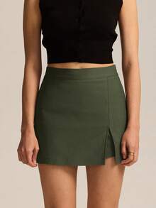 Women's Slim Fit Mini Skort With Side Zipper Casual Asymmetrical Split Hemline Skirts For Daily - xanh quân đội - Xem 5