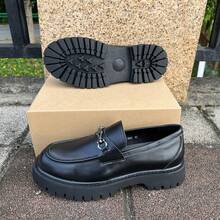 Fashion Chunky Loafer Shoes For Man Platform Height-Increasing Bright Patent Leather Business And Casual Men Shoes - Đen mờ - Xem 5