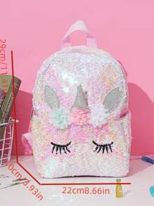 1 PC Shiny Sequined Unicorn Backpack - Cute Pastel-Colored Glitter School Bag With Flower Decorations, Adjustable Shoulder Straps, Lightweight PU Material, Suitable For School Use